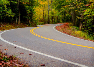 Curvy road in the North Georgia mountains in fall.