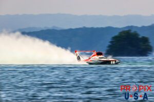 APBA Unlimited Hydroplane #11 "Miss Mercury's Coffee" (Driven by Jamie Nilsen) is racing on Lake Guntersville Alabama in the 2024 Hydrofest. The unlimited hydroplanes are powered by 3,000+ hp turbine engines and are capable of running at over 200 mph.