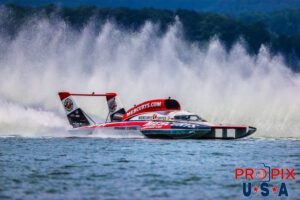 APBA Unlimited Hydroplanes #1 and #11 are racing on Lake Guntersville Alabama in the 2024 Hydrofest. The #11 boat "Miss Mercury's Coffee" was driven by Jamie Nilsen. The unlimited hydroplanes are powered by 3,000+ hp turbine engines and are capable of running at over 200 mph.