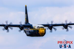 Blue Angels' C-130 supply and transport aircraft "Fat Albert" performing a "Flat Pass" at the 2025 Augusta Georgia airshow. Flight Crew: Major Samuel Petko (USMC) Captain Isaac Becker (USMC) Major Josh Horman (USMC) Aircraft code: C130 Airport code: KAGS, AGS