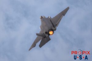 F-35 Performing at the 2025 Sun N Fun airshow in Lakeland Florida. The image is not out of focus, rather most of the aircraft is being seen through the blisteringly hot exhaust gases. Aircraft code: F35 Airport code(s): KLAL, LAL