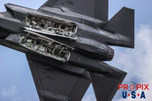 F-35 Fighter with bomb/ordanance doors open at the 2025 Sun N Fun airshow in Lakeland Florida. Aircraft code: F35 Airport code(s): KLAL, LAL