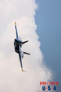 Blue Angel #5 was performing the "Opposing Minimum Radius Turn" with afterburners fully engaged. This was part of their performance at the 2025 Augusta Georgia airshow. #5 Commander Thomas Zimmerman (Lead Solo) Aircraft code: F18 Airport code(s): KAGS, AGS