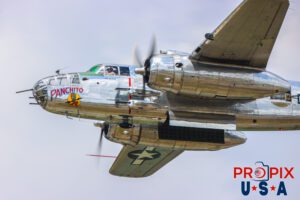 Who put these detonators on..? N9079Z 1944 North American B-25 Bomber "Panchito" is making a low altitude pass with it bomb bay doors open at the 2025 Sun N Fun airshow in Lakeland Florida. The aircraft was being commanded by Captain Don Seiler, as seen in the pilots window. Aircraft code: B25 Airport Code(s): KLAL, LAL