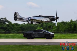 SHOWIN WHO's BOSS..! N51HY 1944 P-51 Mustang racing a Tesla truck at the 2025 Augusta Georgia airshow. Aircraft code: P51 Airport code(s): KAGS, AGS