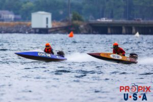 Amateur racers in boats 91-M and 696-M at the 2024 Lake Guntersville Alabama Hydrofest