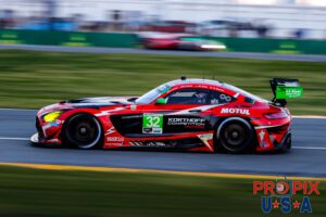 German word of the day... Gootenfast..! A nice clear image of Mercedes AMG #32 accelerating at the exit of the International Horseshoe during the 2025 Rolex 24 at Daytona.