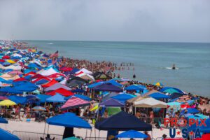Sold out show..! The crowd on Pensacola beach went on for miles as they awaited hometown hero's The Blue Angels to perform on their home turf (or rather home sand). Airshow location: Pensacola Beach, Florida Photo date: 7-13-2024