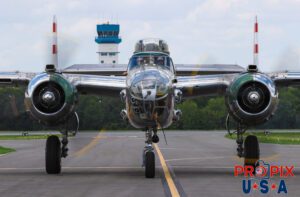 Stand there much longer and you'll look like the ending of Fargo..! Playing chicken with a B-25, probably isn't the most advisable. As Captain Don Seiler approached the airshow grounds in "Panchito", he appears to have no hesitation in showing who has the right of way. The steadfastness in his eyes says it all, "move it, or lose it"! The Sun N Fun airshow in Lakeland Florida was fortunate to have such a beautiful piece of history provide such a spectacular performance as Panchito gave. Tail Number: N9079Z Aircraft code: B25 Airport code(s): KLAL, LAL
