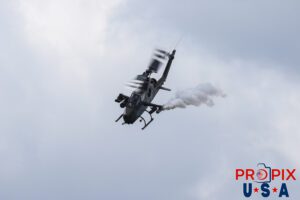 Apache helicopter doing a demonstration flight at the 2025 Augusta Georgia Airshow. Aircraft Code: AH64 Airport Code(s): KAGS, AGS