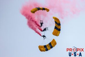 Three's a crowd..! U.S. Army Golden Knights parachute team performing at the 2025 Brunswick Georgia airshow. Airport code(s): BQK, KBQK Photo date: 5-17-2025