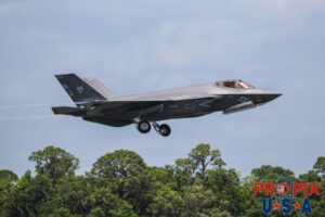 Giddy up..! A F-35 has just taken off to commence it's demonstration of some of the F-35's capabilities. as the landing gear is retracting, you'll notice how oddly the gear twist and distort for stowage. This was part of the 2025 Sun N Fun airshow in Lakeland Florida. Aircraft code: F35 Airport code(s): KLAL, LAL