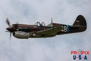 Shark bait (or shark bite). N1226N 1943 Curtis Wright P-40 flown by D.L. "Tex" hill at the 2025 Brunswick Georgia airshow doing a parade pass in front of the crowd. Aircraft code: P40 Airport code(s): BQK, KBQK Photo date: 5-17-2025
