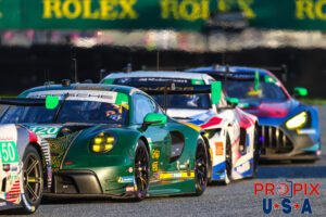 Bumper to bumper traffic in Daytona..! Line dancing, Daytona style. These GTD cars are tightly grouped and not giving an inch at the 2025 Rolex 24 at Daytona.