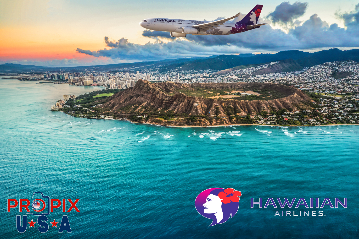 Arriving in Hawaii..! Hawaiian airlines passing by Diamondhead near Honolulu Oahu Hawaii.