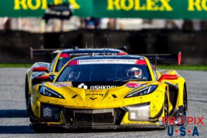Seeing double...! What happened to the Jack Daniels..? GTD Corvettes #3 and #4 are nose to tail and rapidly accelerating as they approach the exit of the International Horseshoe at the 2025 Rolex 24 at Daytona.