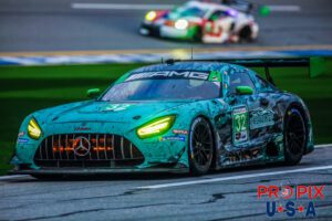 Break time.. As daybreak peered onto the banking and a Porsche GT car flashed by, a Mercedes AMG was strolling down pit lane to obtain fuel and tires at a most painfully slow speed.