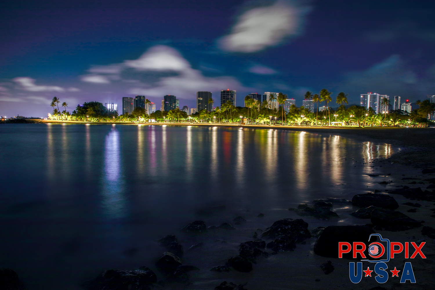Tidal Pool at Ala Moana Beach Park just before Sunrise. The park is on the island of Oahu Hawaii.