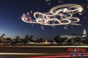 Fireworks display from an aerobatic airplane at the 2017 Sun N Fun airshow in Lakeland Florida.