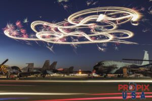 Fireworks display from an aerobatic airplane at the 2017 Sun N Fun airshow in Lakeland Florida.