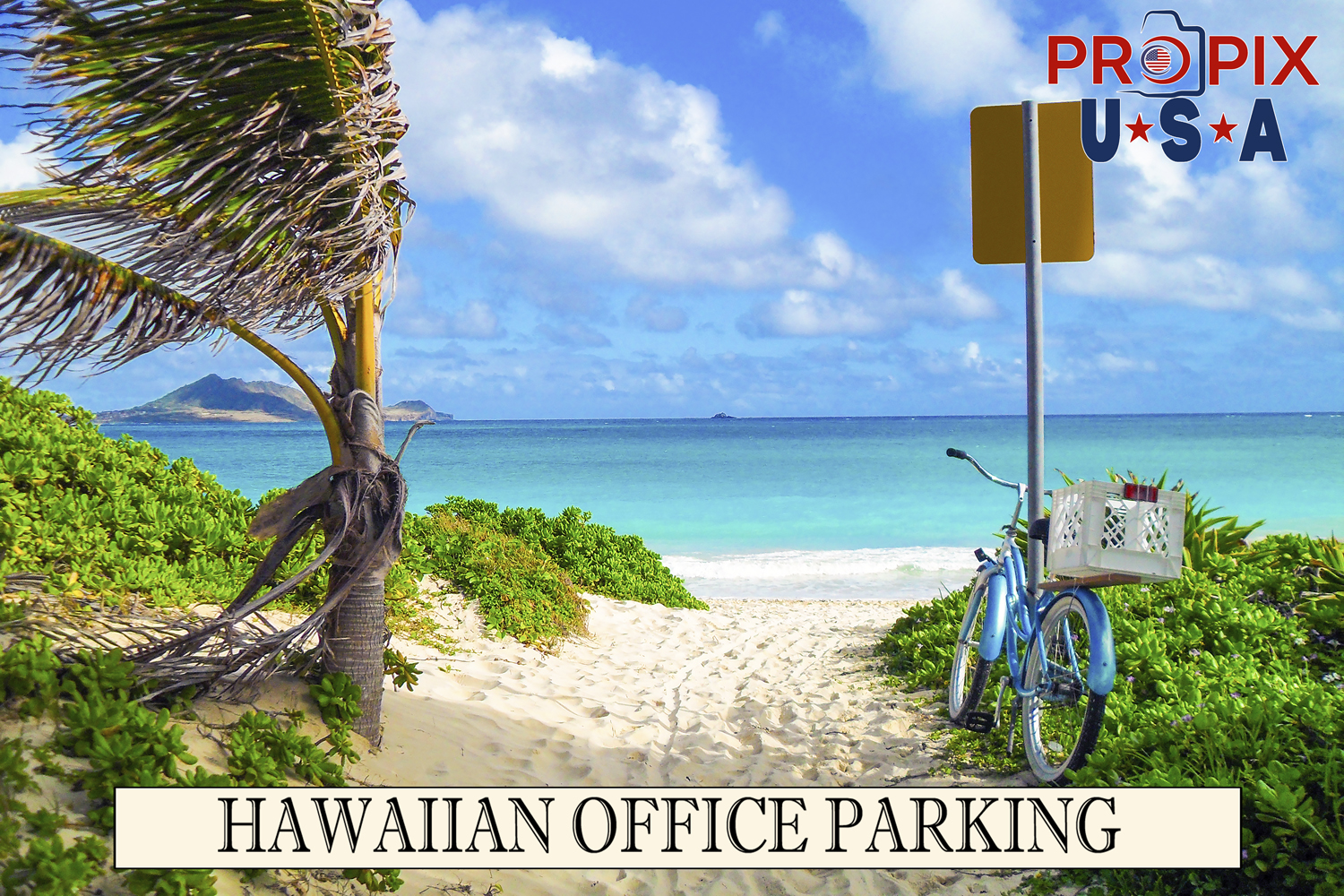 Plenty of parking available..! The dream of many. If only to escape the hustle and bustle and to have a job where one could ride a bicycle to a Hawaiian beach.