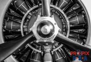Black & White vintage aircraft engine at the 2017 Sun N Fun Airshow in Lakeland Florida.