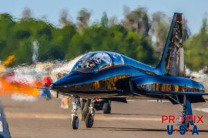 T-38 early Sunday morning heading for departure at 2017 Sun N Fun airshow in Lakeland Florida. The exhaust gases created a spectacular image. Aircraft Code T38.