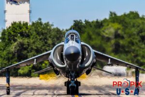 N94422 1979 Brittish Aerospace Sea Harrier (Jump Jet) preparing to perform at the 2017 Sun N Fun airshow in Lakeland Florida. The sound created by the aircraft in the hover position, is deafening. Aircraft code HAR.