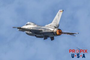 F-16 Pefrorming a high speed pass with afterburners engaged at the 2017 Sun N Fun airshow in Lakeland Florida. Aircraft code F16.