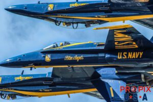 Blue Angels F-18 Hornets performing at the 2017 Sun N Fun airshow in Lakeland Florida. #1 Commander Ryan Bernacchi #3 Lt. Nate Scott: Left Wing #4 Lt. Lance Benson: Slot Aircraft code F18.