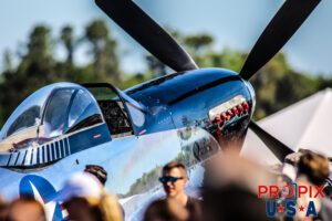 N51HY 1944 North American P-51 Mustang "Quick Silver" on display in the War Birds area of the 2017 Sun N Fun airshow in Lakeland Florida. Aircraft code P51.