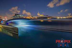 Bond... James Bond..! Yachts docked at a marina at sunrise.