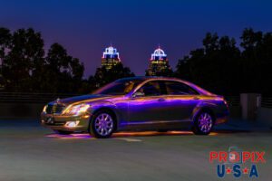 You light up my life..! Mercedes Benz S550 Special lighting photoshoot. Atlanta Georgia. Light paint
