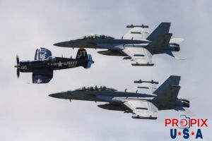 Escort service..! N713JT 1945 Corsair & two F-18's demonstrating a Heritage flight at the 2025 Smyrna Tennessee air show. Aircraft codes: CORS, F18 Airport code(s): MQY, KMQY Photo date: 6-8-2025