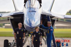 Ain't no ol Bessie..! She's a Bad Ass..! Commander Bryan gives his aircraft a pat of appreciation at the conclusion of their demonstration flight. #1 Commander Adam Bryan (Commanding Officer) Aircraft code: F18 Airport code(s): MQY, KMQY Photo date: 6-8-2025