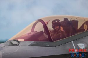 Yes... how cool..! Major Melanie "Mach" Kluesner greeting the crowd while taxiing her F-35 prior to performing at the 2025 Smyrna Tennessee airshow. Aircraft code: F35 Airport code(s): MQY, KMQY Photo date: 6-7-2025