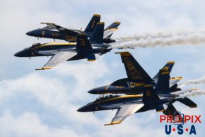 The Blue Angels are performing the "Diamond Low Break Cross" at the 2025 Brunswick Georgia airshow. #1 Commander Adam Bryan (Commanding Officer) #2 Commander Jack Keilty (Right Wing) #3 Major Brandon Wilkins (Left Wing) #4 Lieutenant Commander Wes Perkins (Slot) Aircraft code: F18 Airport code(s): BQK, KBQK Photo date: 5-17-2025