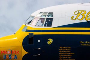 Blue Angels support aircraft "Fat Albert" (C-130) prepares for departure after the Sunday show in Brunswick Georgia was canceled due to a breif rain shower. Major Samuel Petko (USMC) Captain Isaac Becker (USMC) Major Josh Horman (USMC) Hula Dog -flight observer (on dash) Aircraft code: C130 Aircraft identifier: BERT10 Airport code(s): BQK, KBQK Photo Date: 5-18-2025
