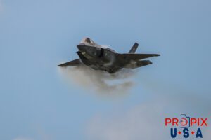 Vapor cracks.. Major Melanie "MACH" Kluesner performing in her F-35 Lightning at the 2025 Smyrna Tennessee air show. Aircraft code: F35 Airport Code(s): MQY, KMQY Photo date: 6-8-2025