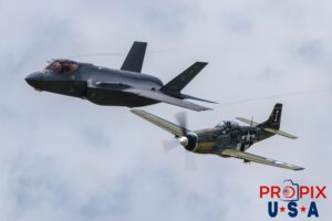 Heritage... old and new..! N74190 1944 P-51 Mustang (Happy Jack's Go Buggy) and an F-35 lightning flown by Major Melanie "Mach" Kluesner performing a Heritage Pass at the 2025 Smyrna Tennessee air show. Aircraft codes: P51, F35 Airport code(s): MQY, KMQY Photo date: 6-8-2025