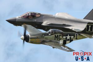 Now that's close..! N74190 1944 P-51 Mustang (Happy Jack's Go Buggy) and an F-35 lightning flown by Major Melanie "Mach" Kluesner performing a Heritage Pass at the 2025 Smyrna Tennessee air show. Aircraft codes: P51, F35 Airport code(s): MQY, KMQY Photo date: 6-8-2025