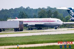 N707JT (Previously VH-EBM aka: Jett Clipper Ella) 1964 Boeing 707 Although the tail number couldn't be seen, this is reportedly the aircraft noted. The previous owner of N707JT was John Travolta. According to online reports this aircraft was donated by John to the Historical Aircraft Restoration Society in 2017. The aircraft is supposedly being prepped for it's transfer to Albion Park Australia, but according to this photo (If it is the aircraft as reported) appears to be meeting a different fate.