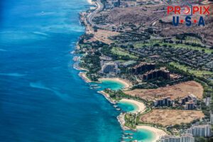 Aerial view of the resorts of West Oahu Hawaii.
