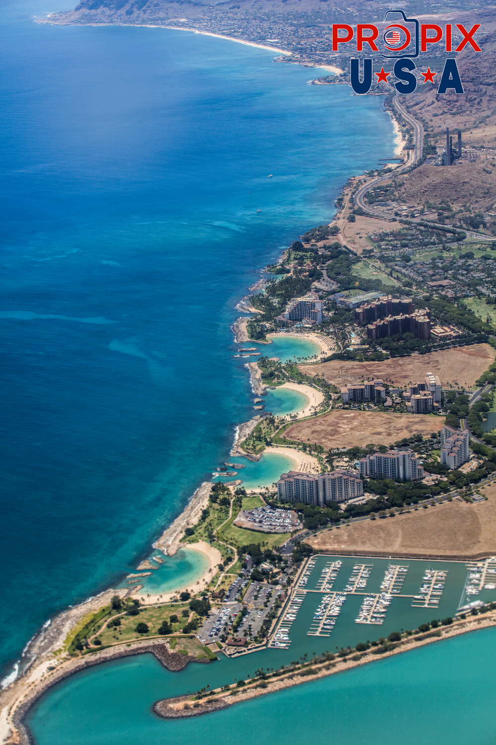 Aerial view of West Oahu Hawaii.