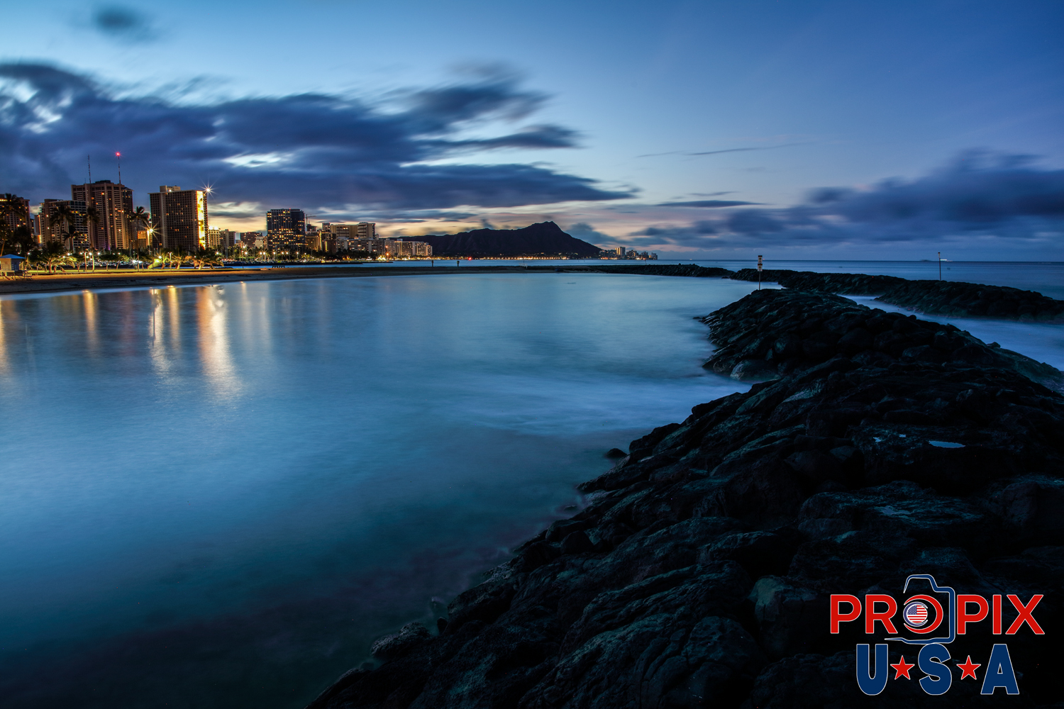 The tidal pool at Ala Moana park, Waikiki and Diamondhead at sunrise on Oahu Hawaii.