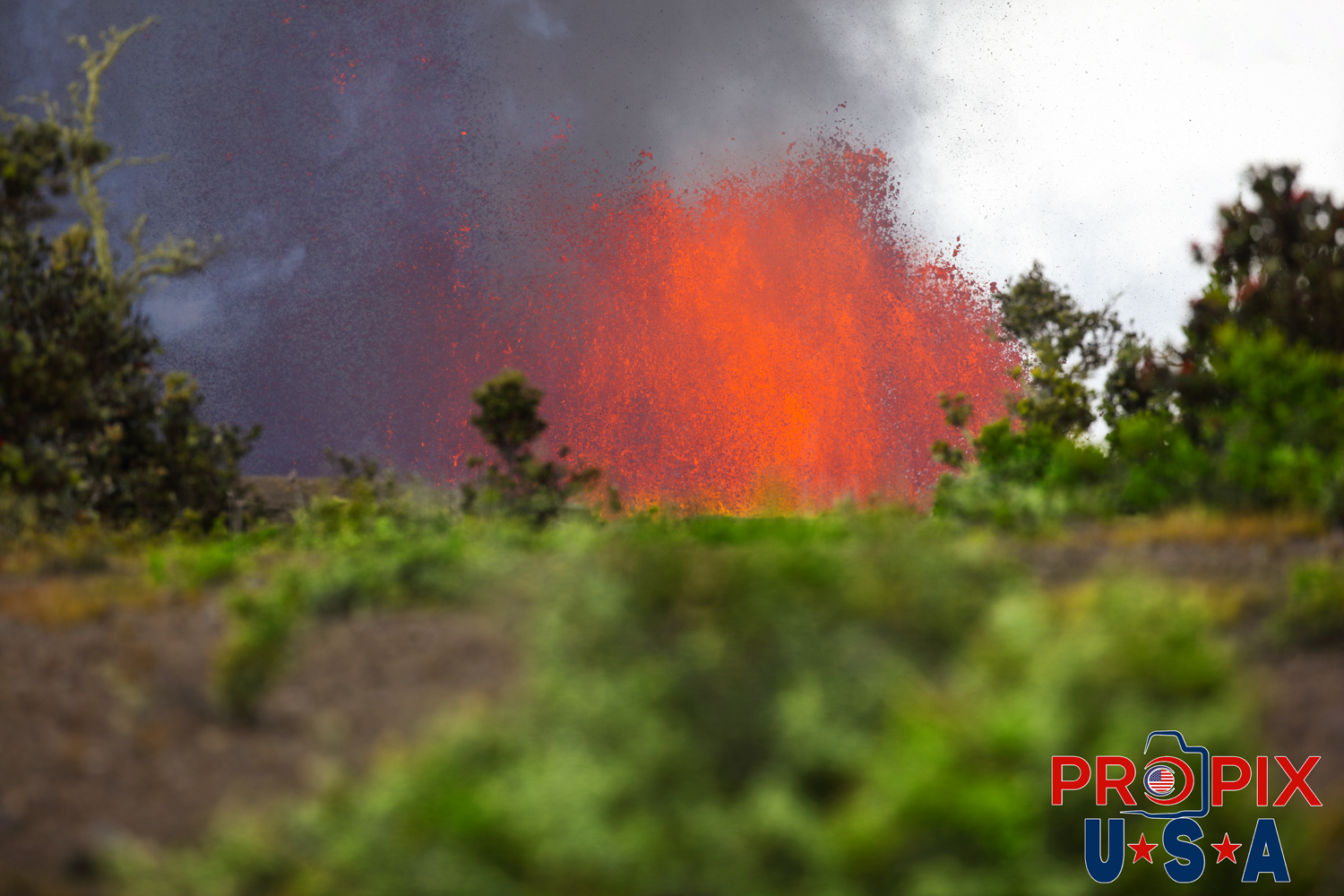 Volcano eruption as seen from about 4 miles away. This eruption was from the Kilauea volcano on the big Island of Hawaii on June 29th, 2025.