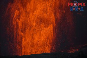 Kilauea volcano eruption on the big island of Hawaii on June 29th, 2025. On the right hand side of this photo, you can see the molten rock hitting the ground and still glowing red as it's still a malleable solid. The sound of the volcano erupting was similar to that of a jet engine and the heat was like you had just opened the oven door.