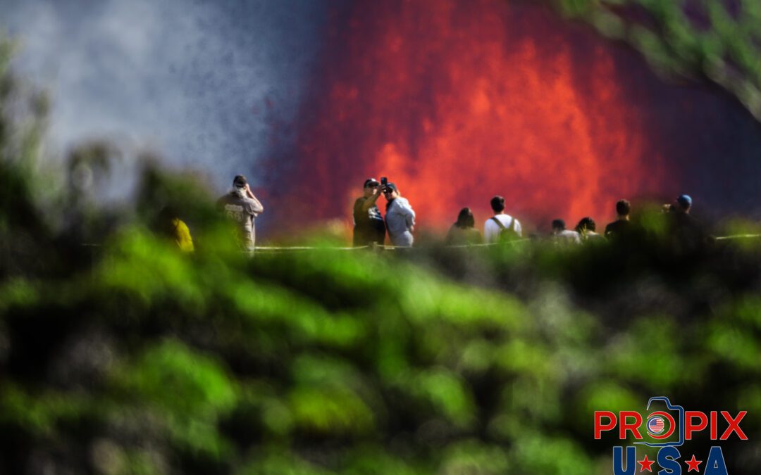 Spectators watching Kilauea volcano eruption on the big island of Hawaii on June 29th, 2025.
