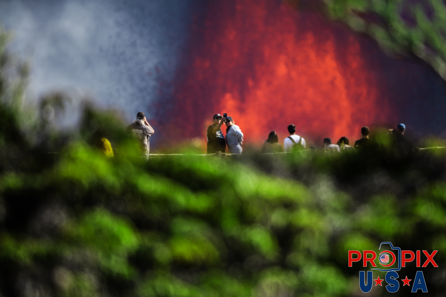 Spectators watching Kilauea volcano eruption on the big island of Hawaii on June 29th, 2025.