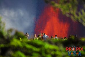 Spectators watching Kilauea volcano eruption on the big island of Hawaii on June 29th, 2025.